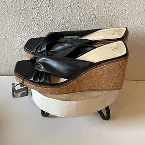 NWT Time and Tur Womens Black Wedge Sandals
